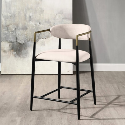 Comfortable Counter Height Chair In Beige Linen & Black, 220Lbs Capacity, 19" Seat Depth, 12" Back Height, 25" 36" Product Floor- Chair, Foot Pads To Floors, Black Finish,