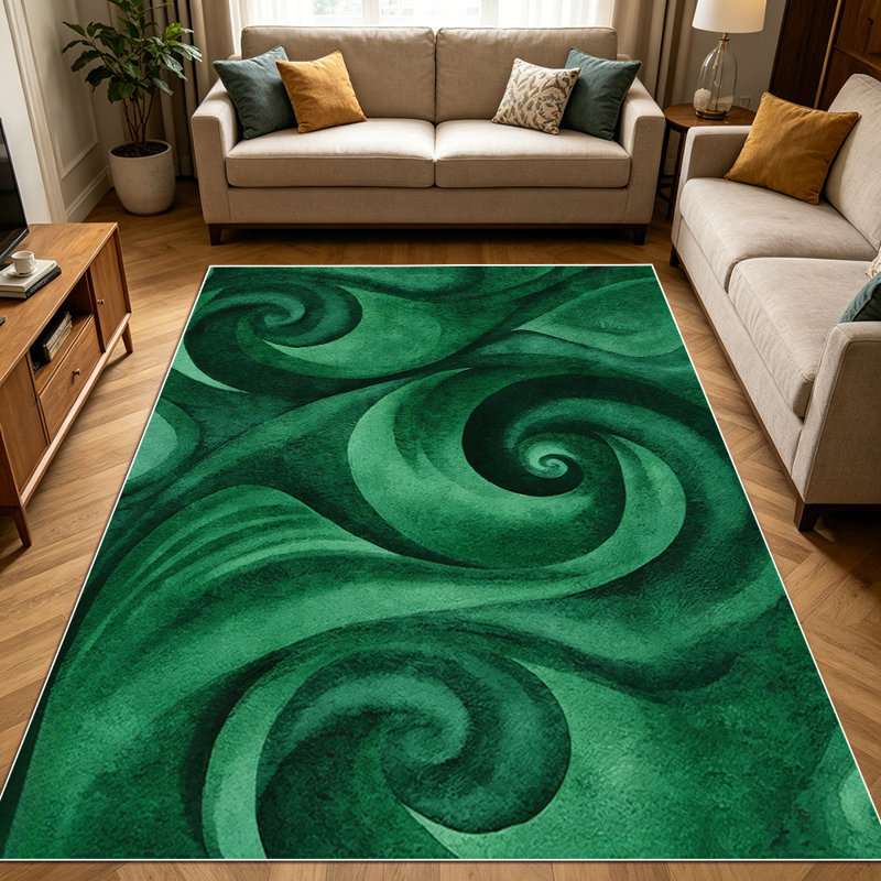 1PC Emerald Green Swirl Abstract Watercolor area rugs for Living Room, Soft and Comfortable, Suitable for all seasons, easy-to-maintain, machine washable Indoor floor mat, Under Table Farmhouse suitable for dining area, bedroom, entryway, kitchen,