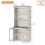 Armoire de garde-manger avec huche à bar, buffet avec portes en verre et étagère à 5 niveaux, blanc