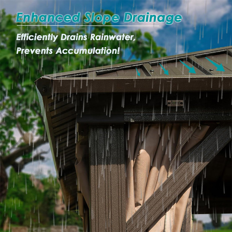 Brown Aluminum Hardtop Gazebo with Galvanized Steel Roof and Curtains