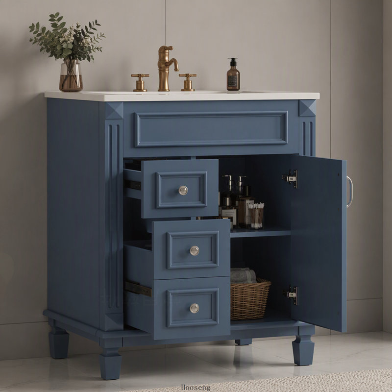 Meuble-lavabo 24 po avec lavabo en céramique, petite armoire de salle de bain moderne, 2 tiroirs et tablette réglable