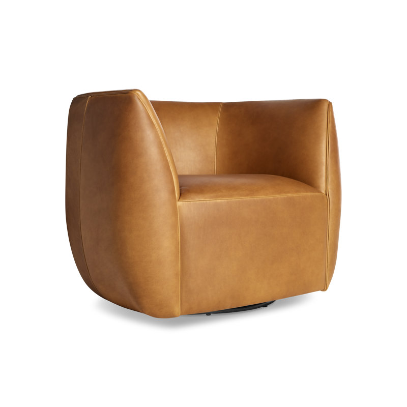 Council Upholstered Swivel Barrel Chair, Butterscotch Genuine Leather