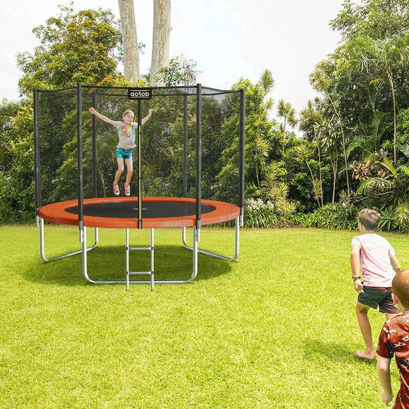 Trampoline AOTOB 8FT pour enfants / adultes, trampoline 400 lb avec filet de sécurité / échelle Backyard, orange, Orange