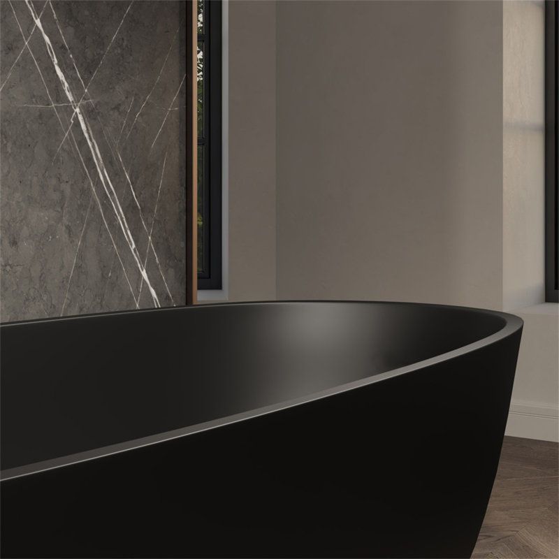 Freestanding Soaking Solid Surface Bathtub, Matte black