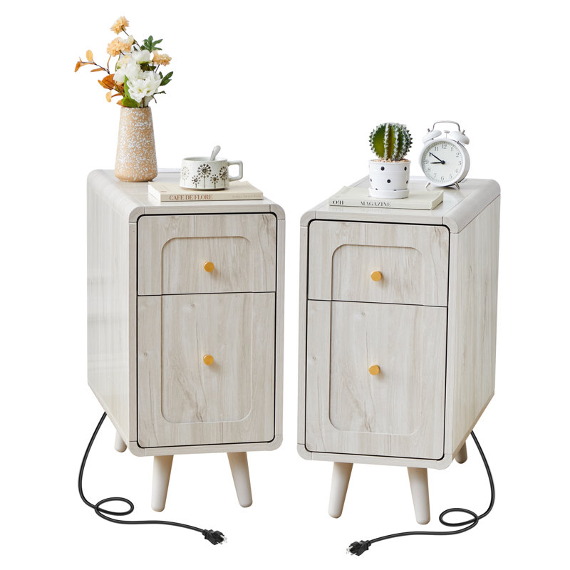 Narrow End Table With Charging Station, White