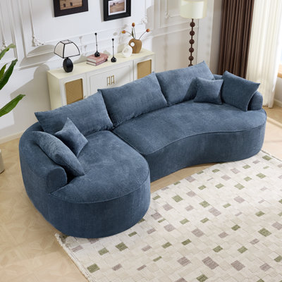 Boneless 124.5" Modern Curved Chenille Sofa - 7 Pillows (3 Back + 4 Throw), No Assembly & 1600 Lbs Capacity