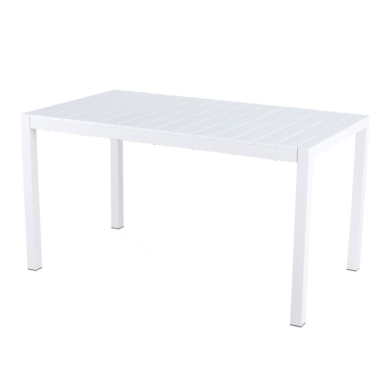 55 Inch White Modern Long Table - Indoor/Outdoor Multi-Purpose Dining Table, Patio Table, Garden Table - Lightweight PP Tabletop With Metal Legs For Kitchen, Courtyard, Terrace Gatherings (White)