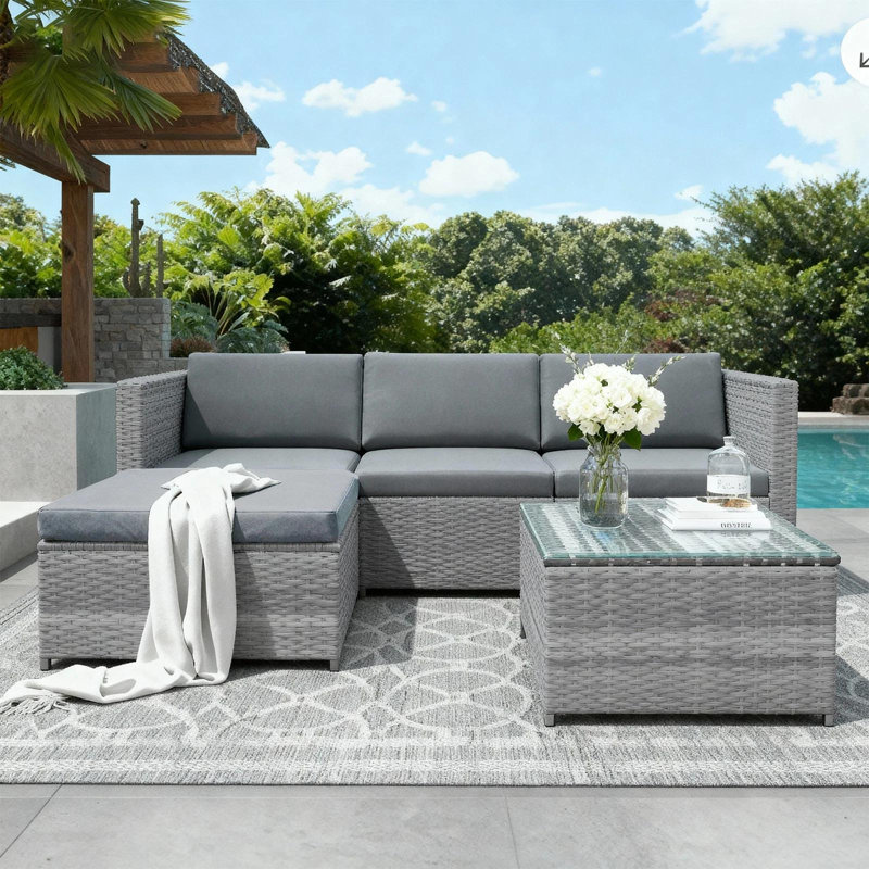 Outdoor Garden Furniture Set 4seater Rattan Wicker Conservatory Sofa Table Chair, Grey, Grey