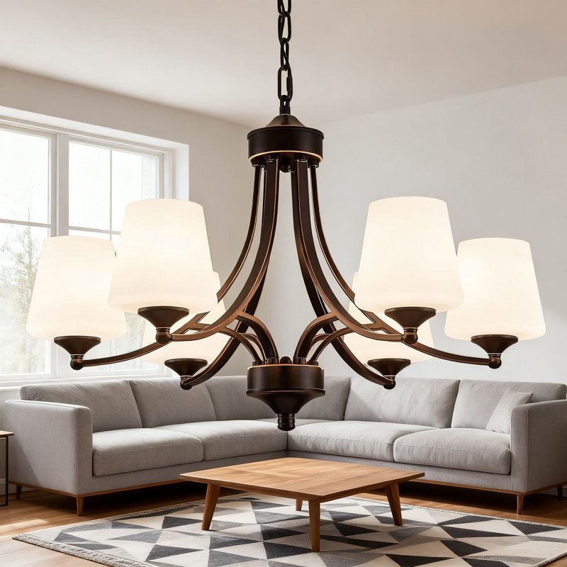 Lustre 6 lumières de style campagnard avec abat-jour en verre givré, lampe suspendue rétro rustique réglable pour îlot de cuisine, plafond de salon