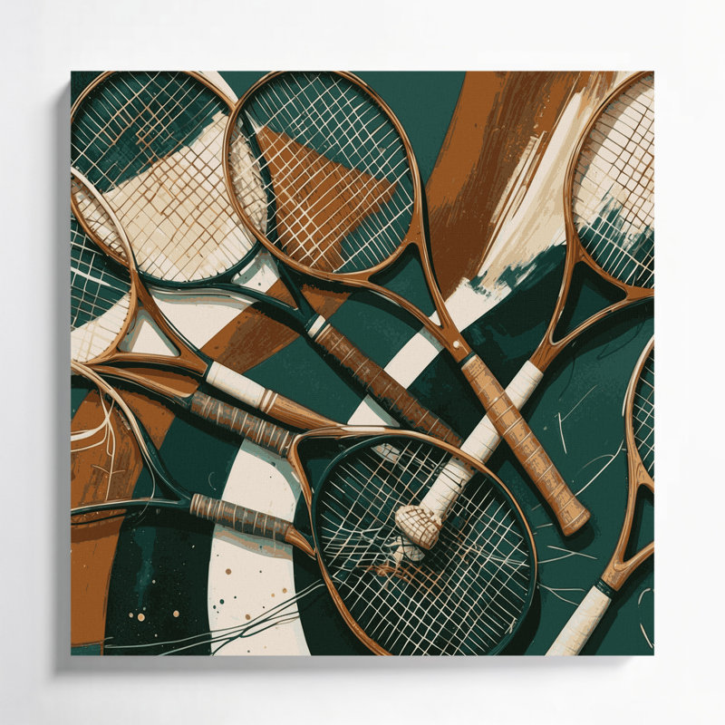 Art sur toile, raquettes de tennis, H 8 po x l 8 po