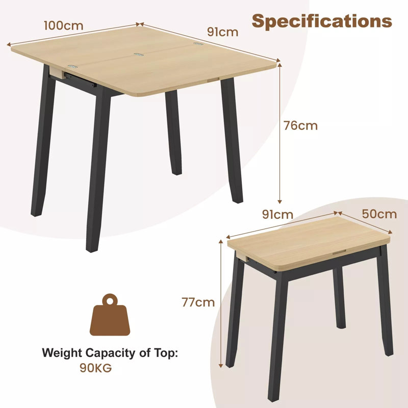 Extendable Dining Table Space-Saving Folding Kitchen Table W/Storage Compartment