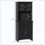 Élégant buffet avec huche, armoire de rangement pour garde-manger avec porte en verre encadrée et espace pour micro-ondes