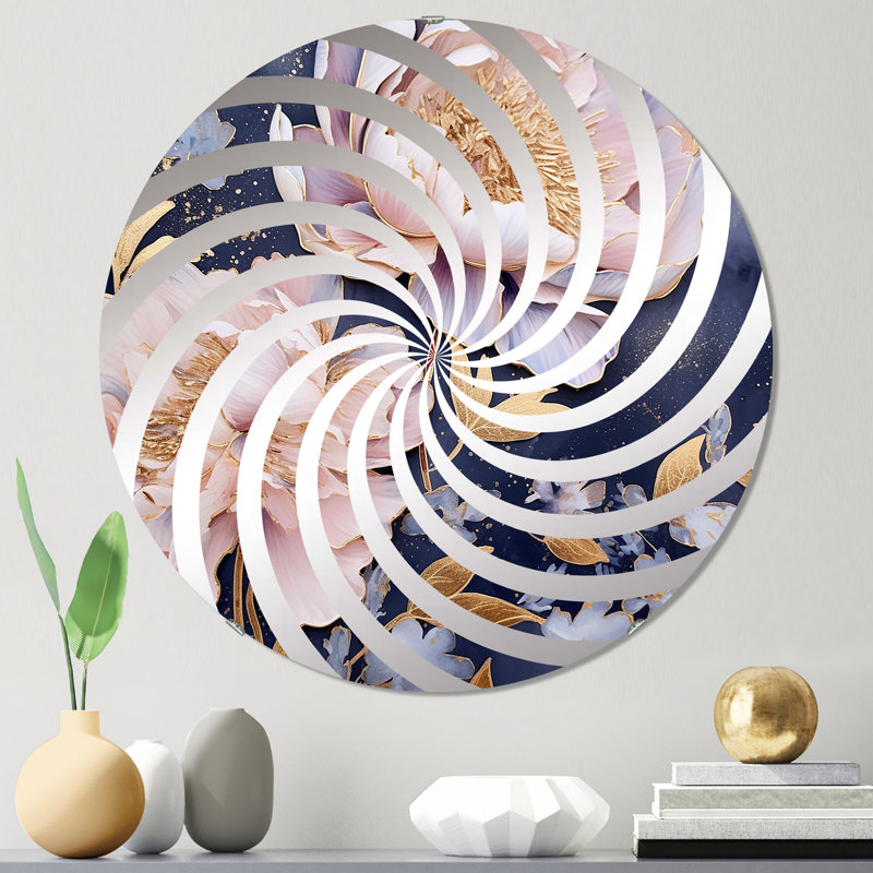 Pivoines roses sur fond bleu - miroir décoratif Vortex MIR105699 C, 23,6 po x 23,6 po