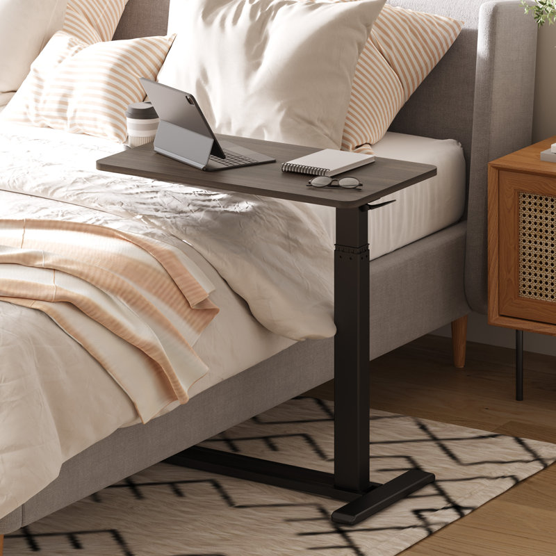 Kristee Adjustable and Movable Overbed Table with Hidden Casters, 40.5" H x 27.6" W x 15.7" D, Dark Walnut