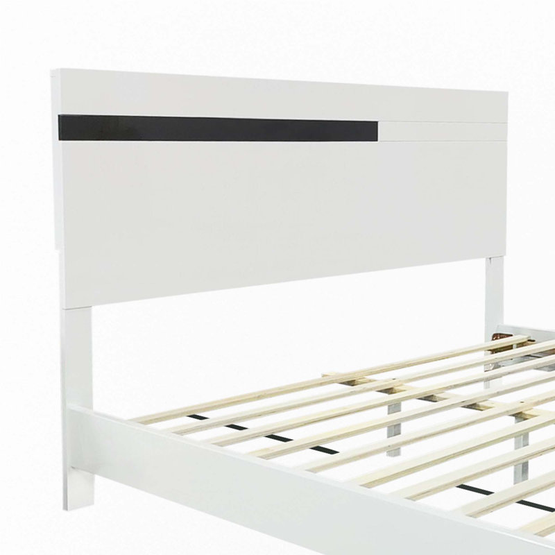 High Gloss 3-Piece Bedroom Set Floating Bed Frame Queen Size Platform Bed With LED Light & 2 Nightstands