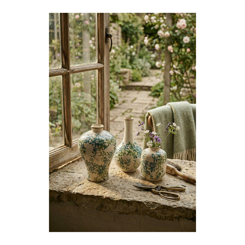 Ensemble de 3 vases en céramique à motifs floraux, grands, moyens et petits
