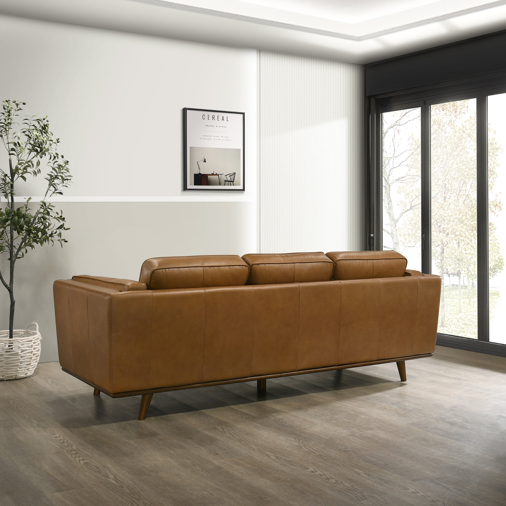 Freiro 90.4'' Genuine Leather Sofa, Tan Brown Genuine Leather