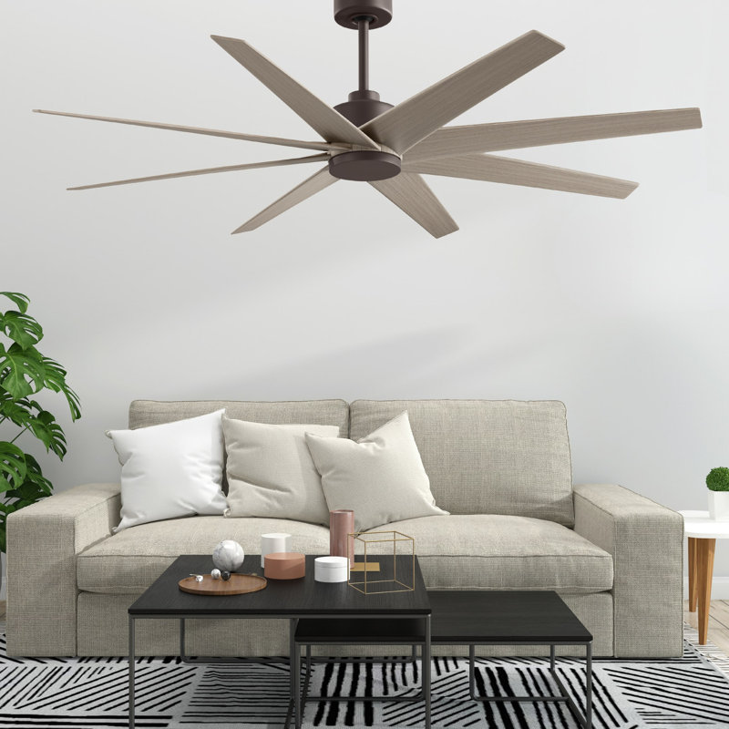 Ariella - Eight Blade Ceiling Fan - Brushed Brass Finish - Matte Black Blades, Gray Ash Tone, Textured Bronze