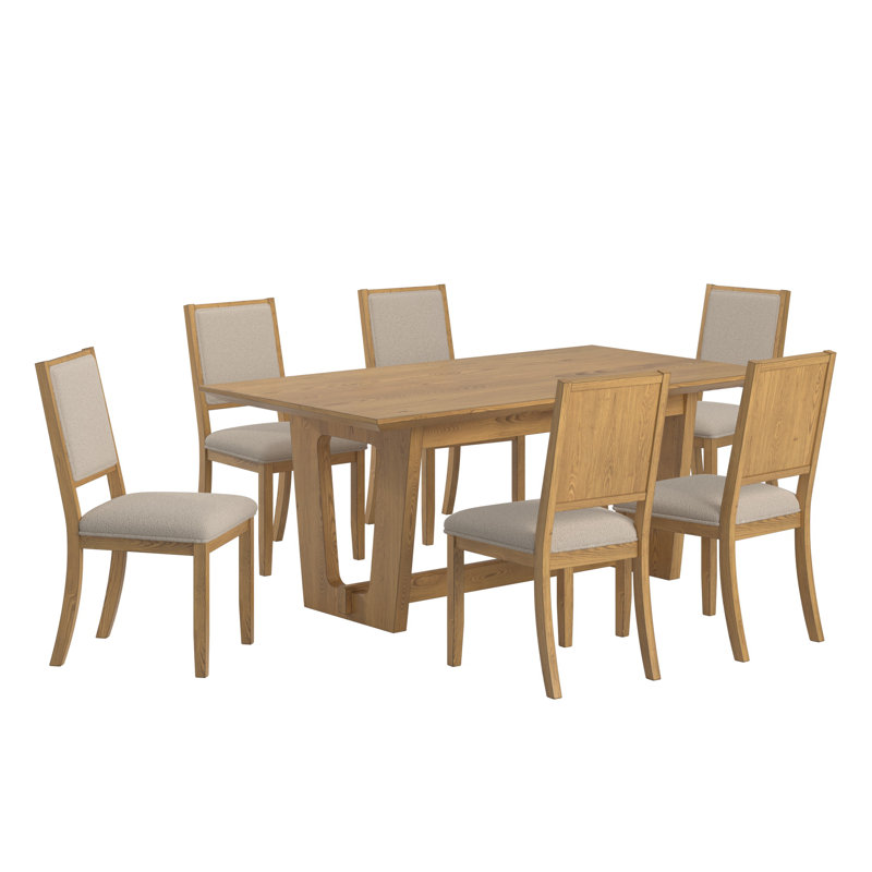 Patino 72" Rectangular Dining Set With Boucle Fabric Chairs, Light Brown