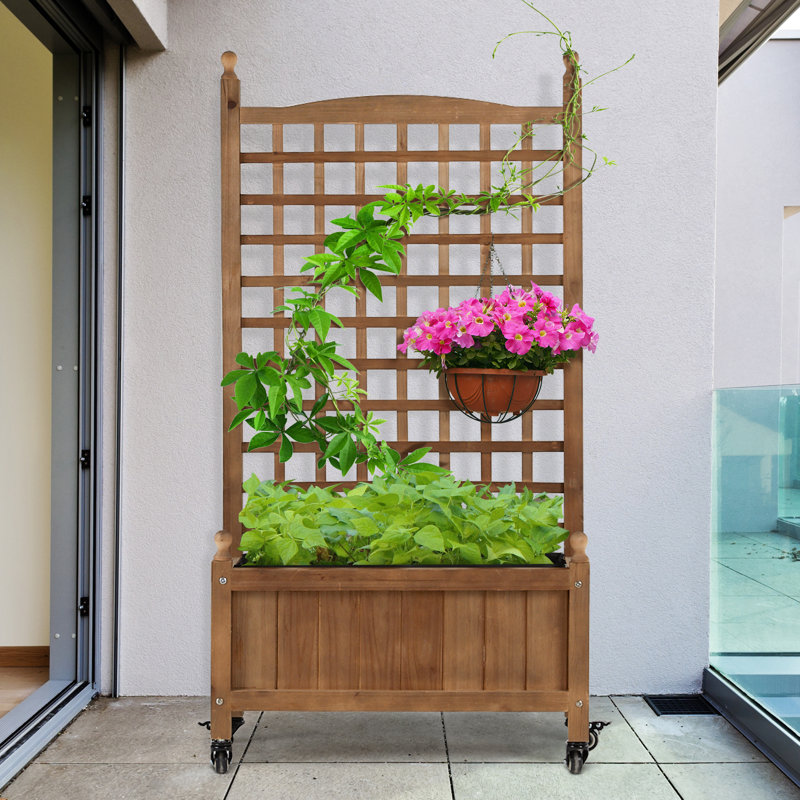 Amandari Wood Planter Box with Trellis, 50" H x 25" W x 11" D