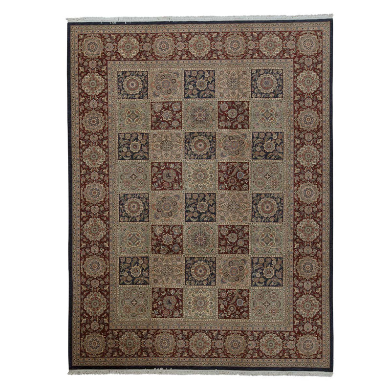 Tapis brun foncé / gris en laine noué à la main de conception unique 8 pi 9 po x 11 pi 9 po