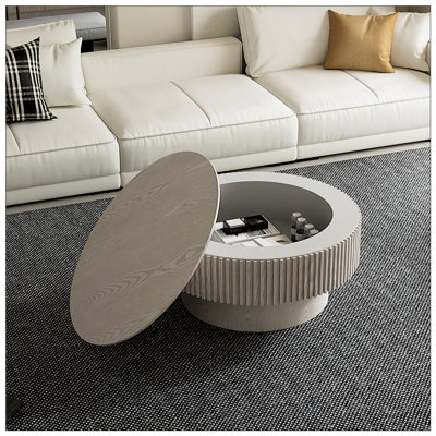 Table basse ronde rétro avec rangement, placage en bois massif, décor moderne pour le salon, la chambre à coucher, un appartement ou un bureau