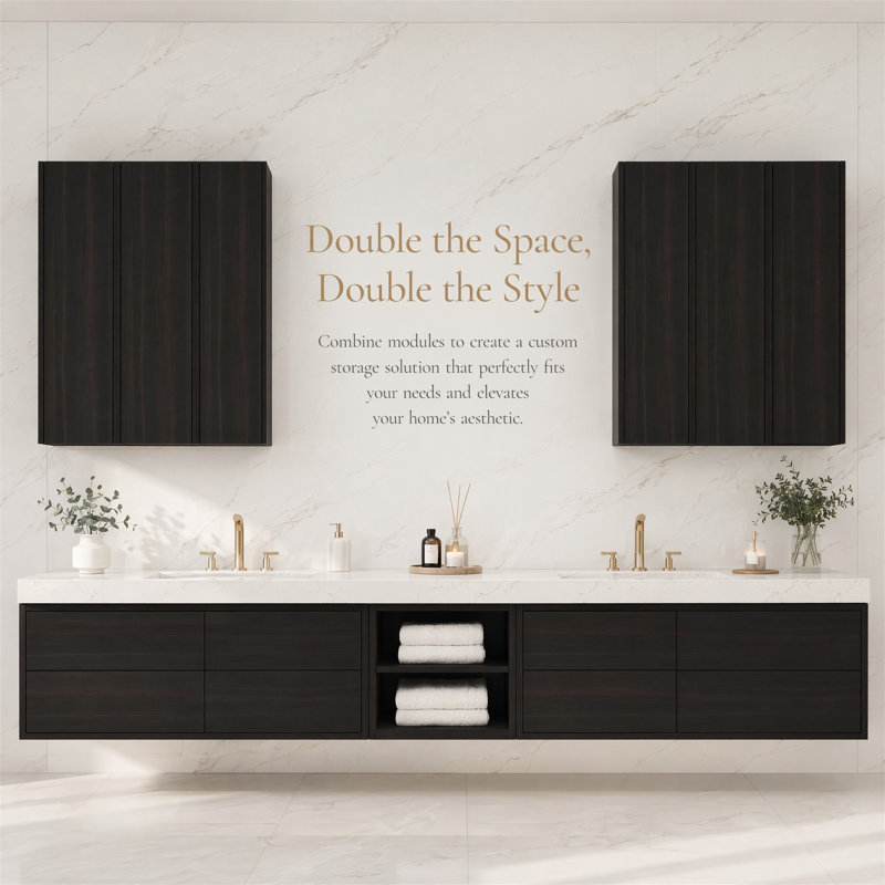 36" Wall Mounted Large Bathroom Storage Cabinet, Black, 35.44" H x 35.43" W x 9.81" D