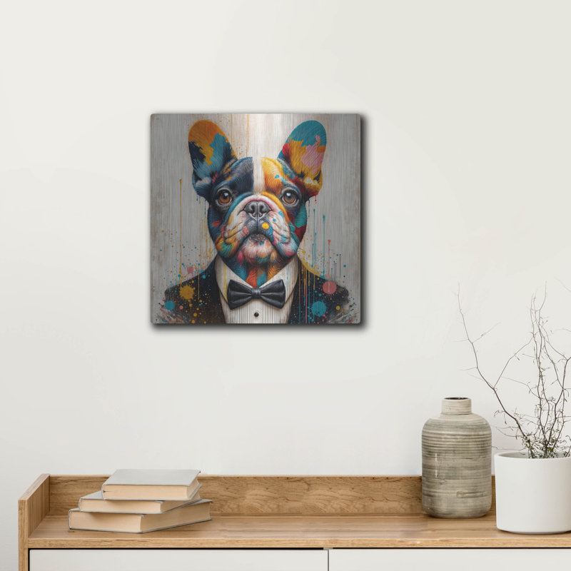 «French Bulldog Collorfull» par Rey Klimt, art mural en métal, H 24 po x l 24 po