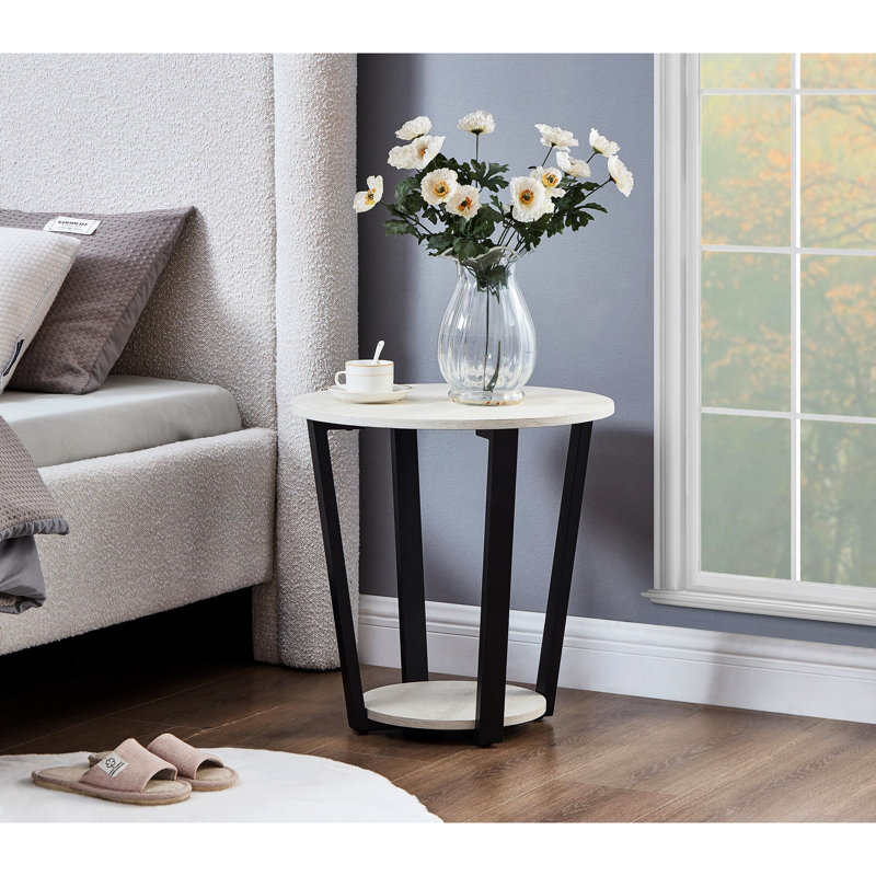 Table de bout ronde avec rangement. Décor contemporain pour salle de lavage. Fabriqué à partir de. Table de 20 po x 20,5 po. Jardin polyvalent. Fabrication de qualité