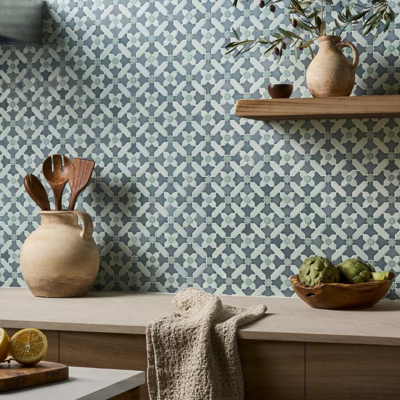 Cantico Safi Mixed Finish Lava Stone And Cement Mosaic Tile, Ocean Blue