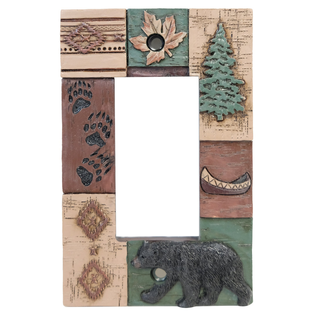 Polyresin Patchwork Bear Territory Woodland 1-Gang Rocker Light Switch Wall Plate / Switch Cover (Set of 2) Decor Idea