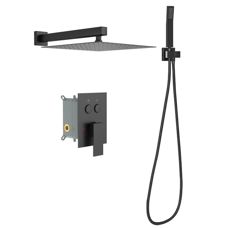 Système de douche carré mural de 10 pouces avec valve brute Topcraft, Nickel brossé