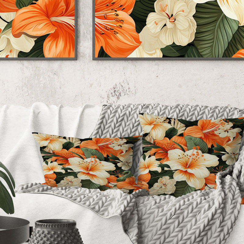 Papaya Dreams, motif tropical III - coussin floral en polyester