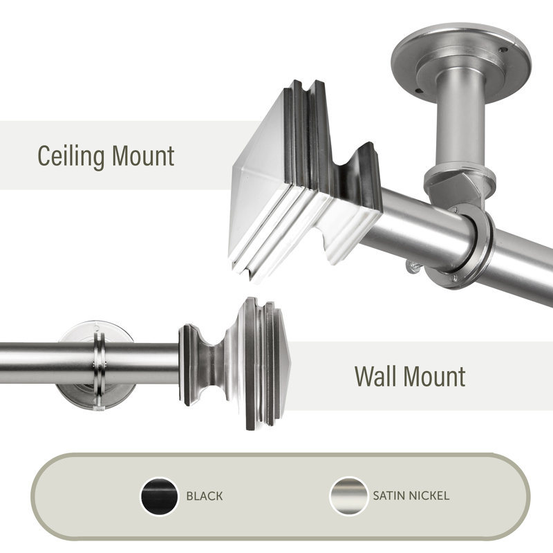 Avers 1'' Single Curtain Rod, 28"- 48" L, Satin Nickel