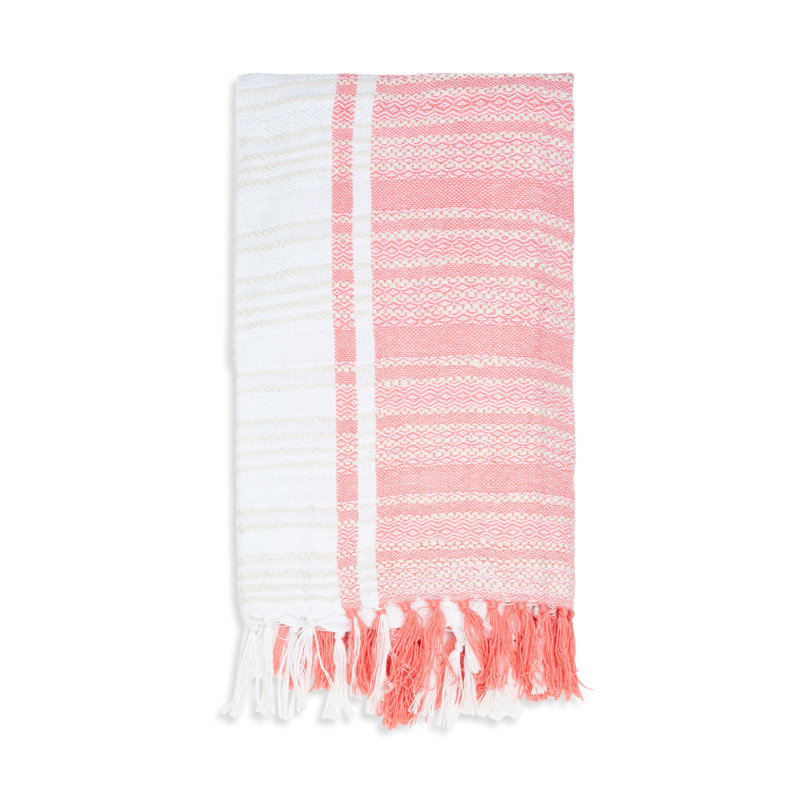 Genevieve Pink and White Recycled Woven Throw Blanket