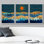 " Shining Orange Sun & Granite Mountain Forest Nature Wilderness Modern Art Rustic Scenic Colourful " 3 - Pieces