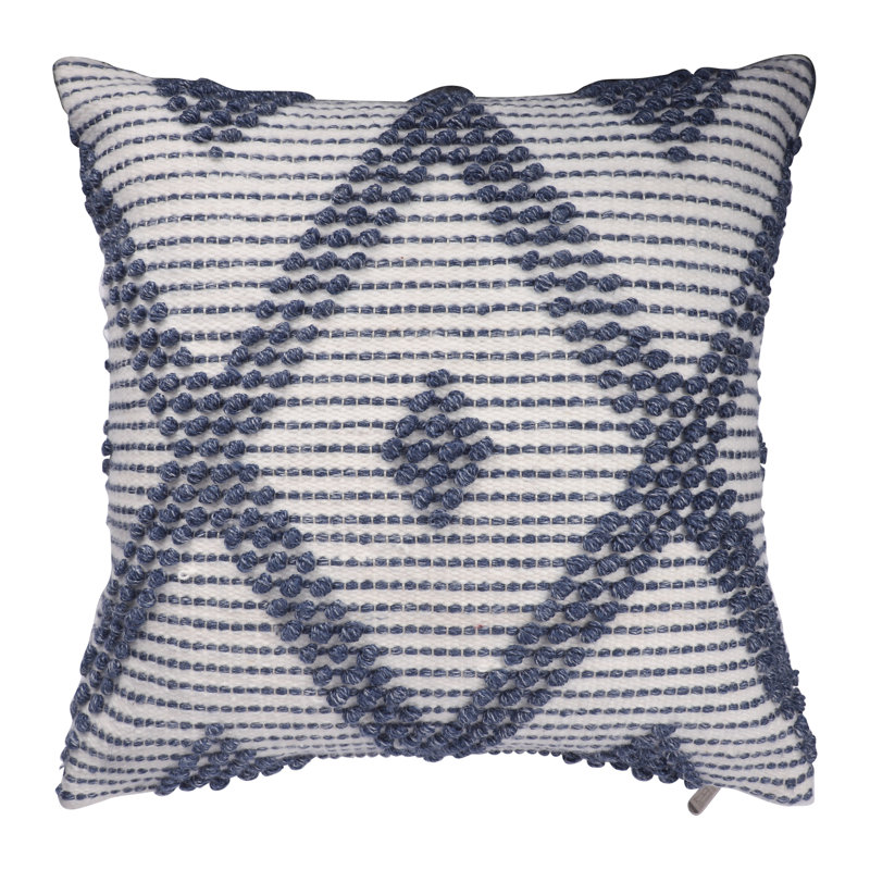 Coussin intérieur / extérieur tissé à la main Marina Coastal Diamond, Bleu / blanc