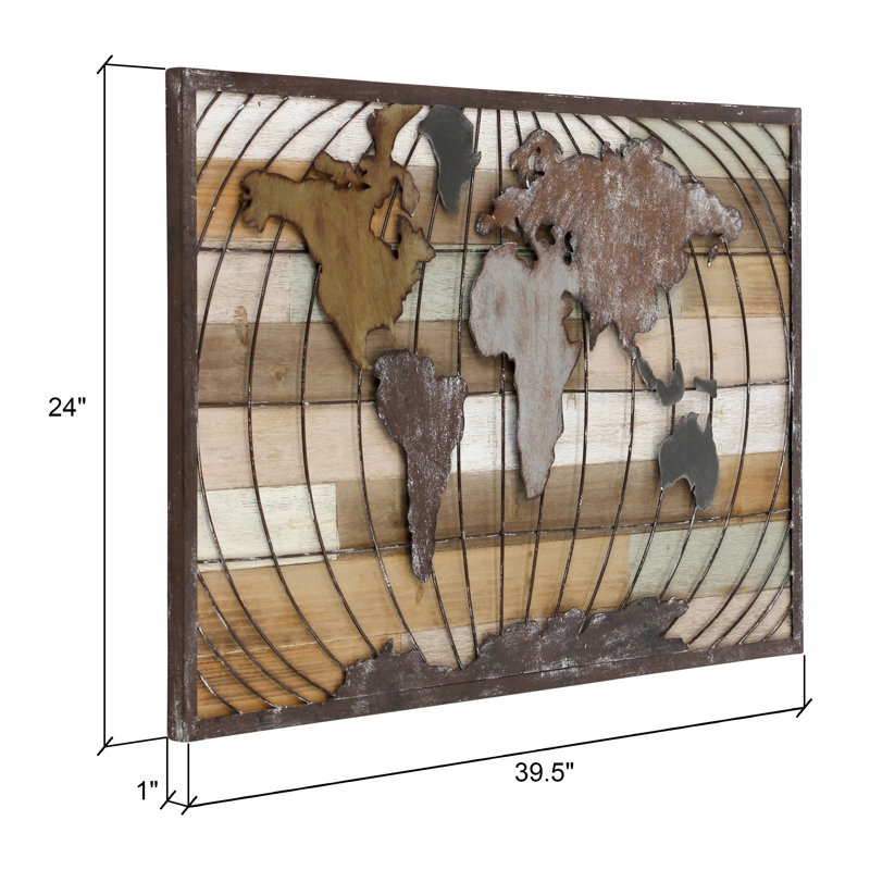 Marco Shiplap Wood World Map Wall Décor