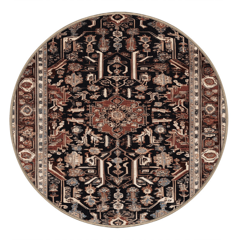 Tapis brun lavable à la machine, Rond 3 pi