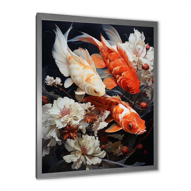 «Fishing Contemporary Koi Fish III», reproduction sur toile, H 20 po x l 12 po x P 1 po, Cadre photo argenté