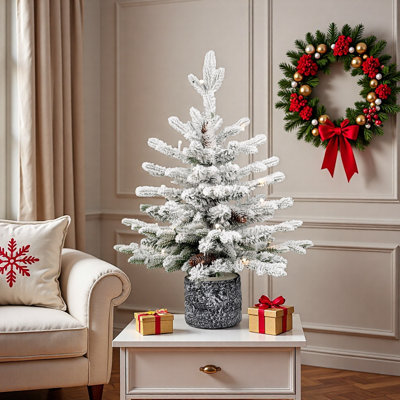 Arbre de Noël artificiel en pot pré-éclairé avec pommes de pin et lumières DEL chaudes