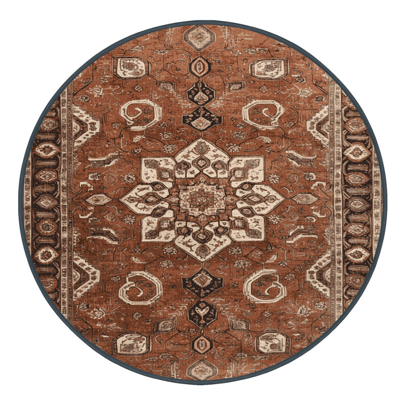 Tapis brun lavable à la machine, Rond 3 pi