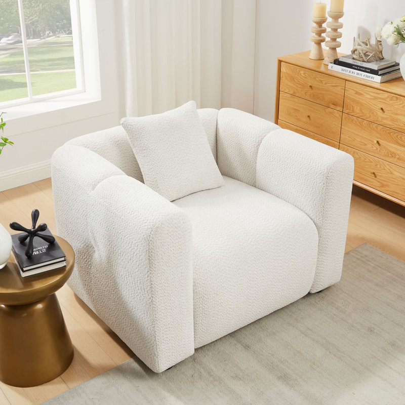 Fauteuil d'appoint rembourré 42,91 pouces Jasey, Polyester blanc
