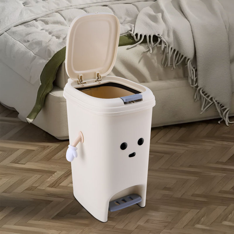 8L Foot Pedal & Press-to-Open Cream White Trash Bin, 20 Oz