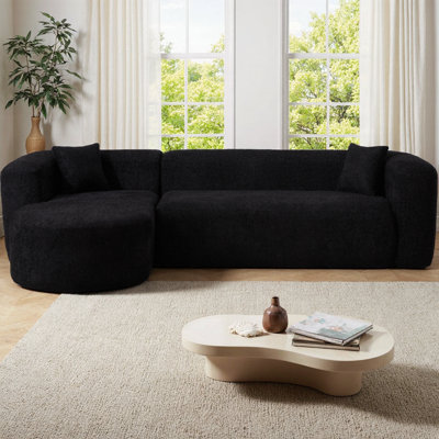 Canapé modulaire à dossier incurvé de 109,4 po, canapé en forme de L avec méridienne orientée vers la gauche et 2 coussins décoratifs, canapé en chenille pour salon et appartement, sans assemblage requis