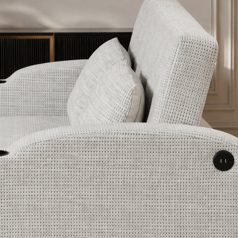 Canapé-lit convertible 61,6 po en chenille convertible moderne avec dossier réglable, 2 coussins, porte-gobelets, ports USB pour salon, appartement (ancien SKU: WF307725AAK), blanc gris