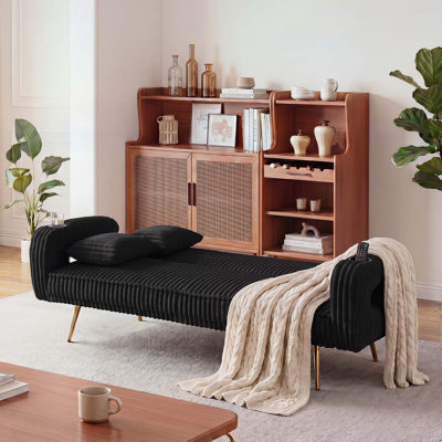 Canapé-lit droit en velours côtelé 74,01 pouces avec dossier réglable, design minimaliste pour les salons et les salles d'étude