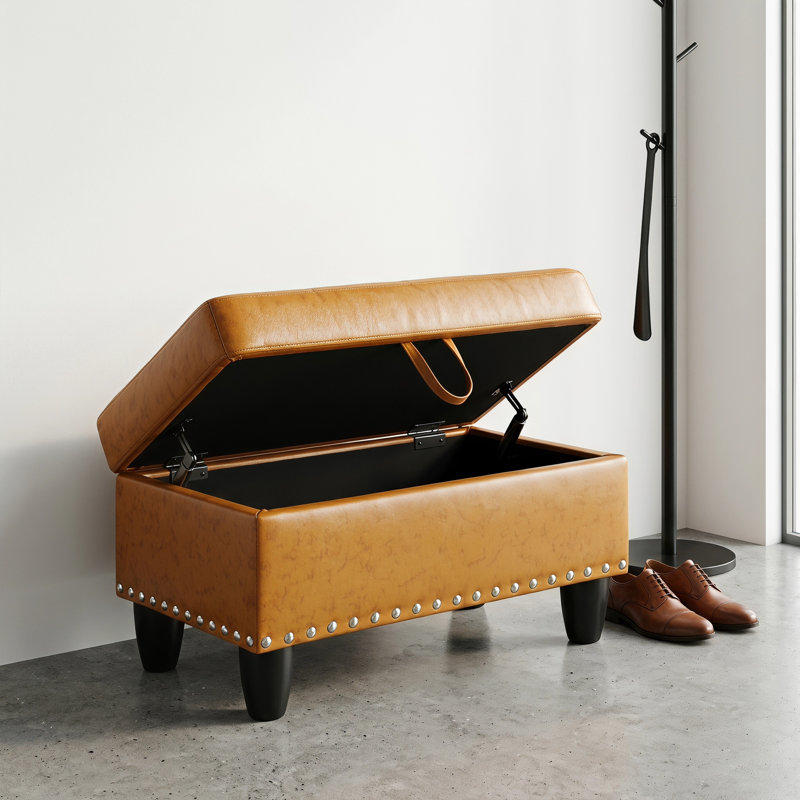 Repose-pieds capitonné vintage rétro en similicuir avec garniture cloutée pour le vestibule de la chambre à coucher