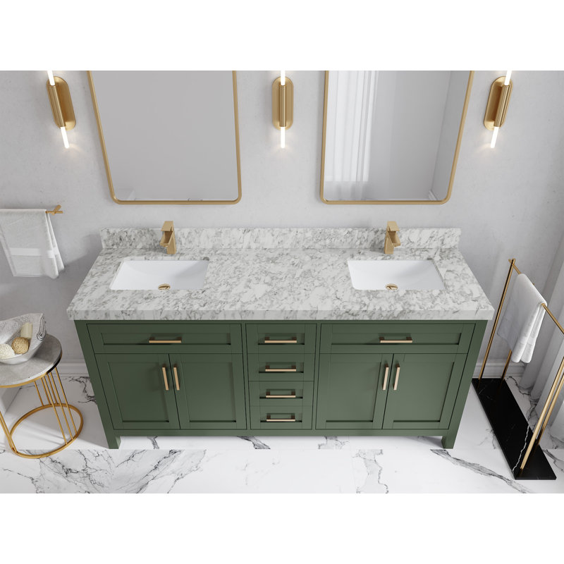 Ensemble de meuble-lavabo double 72 po Gurevich, Marbre de Carrare, Étain vert
