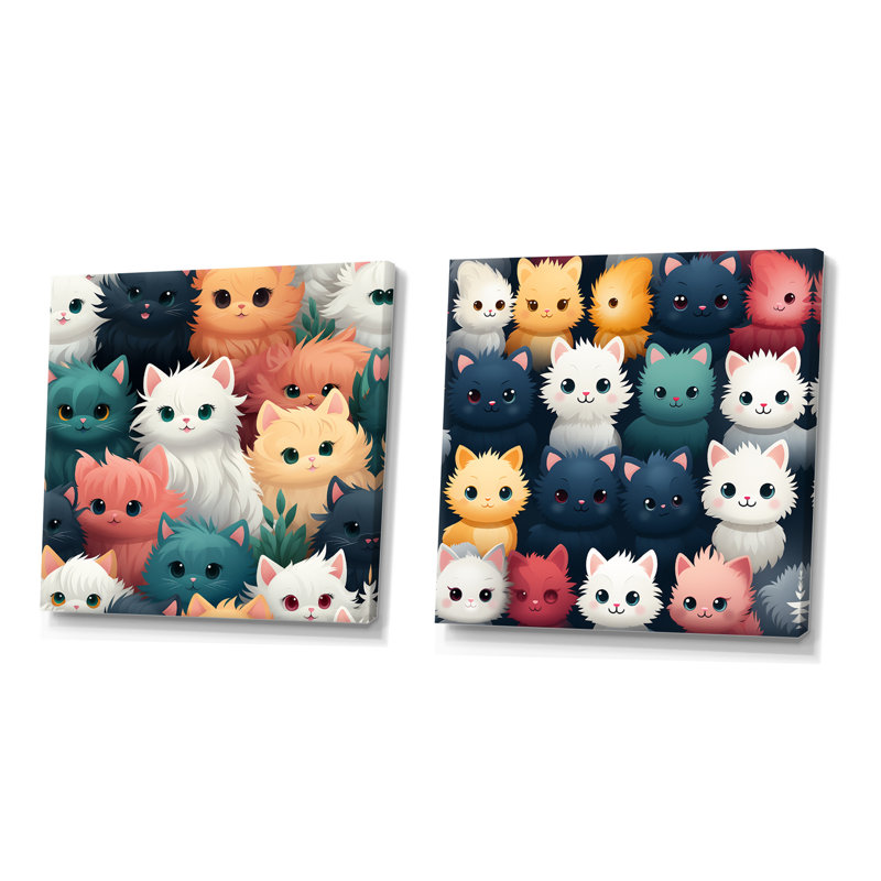Cuddly Kittens II - Ensemble de salon mural 2 chats, Toile tendue, H 16 po x l 33 po x P 1 po